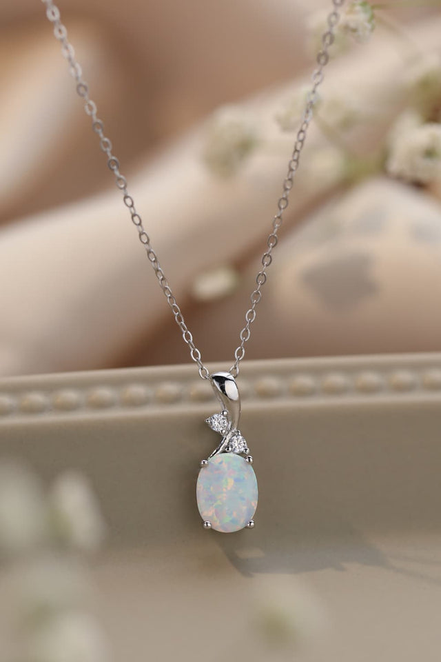 Opal Oval Pendant Chain Necklace - AdorableDesignsz 