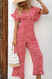 Printed Tie Back Ruffled Jumpsuit - AdorableDesignsz 