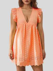 Flirty & Feminine: Ruffled Eyelet Cap Sleeve Mini Dress