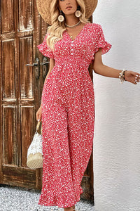 Printed Tie Back Ruffled Jumpsuit - AdorableDesignsz 