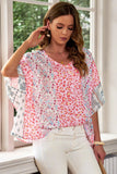 Mixed Print V-Neck Blouse - AdorableDesignsz 