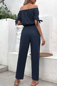 Pockets & Pizzazz: Off-Shoulder Jumpsuit with Tie Cuffs