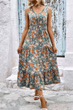 Floral V-Neck Tiered Sleeveless Dress - AdorableDesignsz 