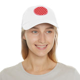 Red and White Polka Dot dad hat, Leather patch dad hat with polka dot design, Disney inspired