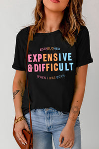 Slogan Graphic Cuffed Sleeve Tee - AdorableDesignsz 