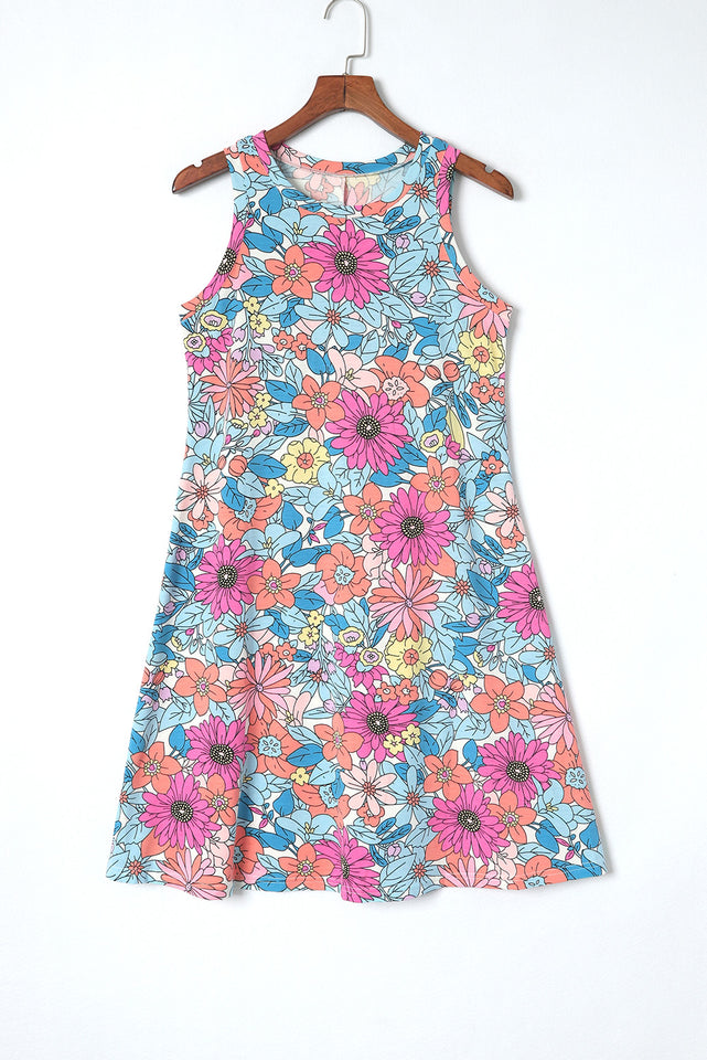 Floral Round Neck Sleeveless Dress