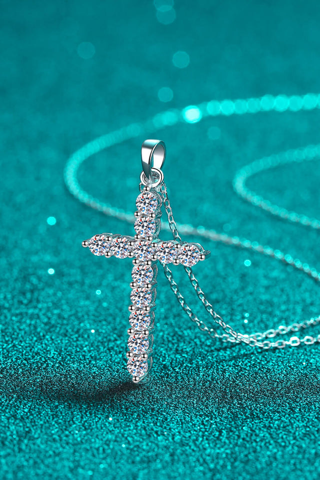 Moissanite Cross Pendant Chain Necklace - AdorableDesignsz 