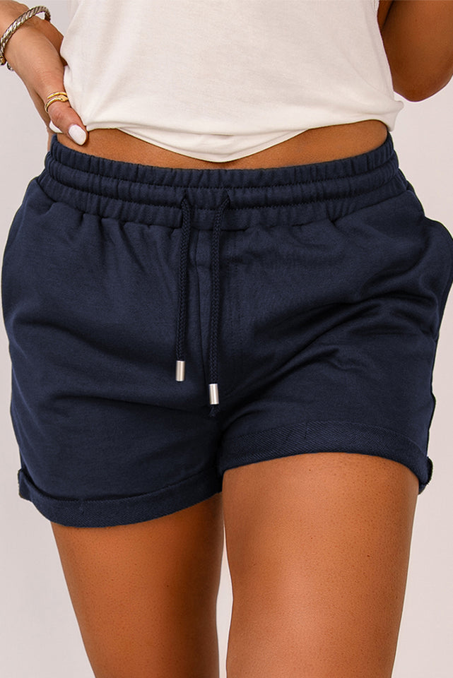 Drawstring Waist Cuffed Shorts - AdorableDesignsz 