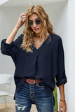 V-Neck Roll-Tab Sleeve Blouse - AdorableDesignsz 