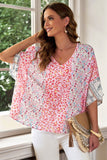 Mixed Print V-Neck Blouse - AdorableDesignsz 