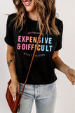 Slogan Graphic Cuffed Sleeve Tee - AdorableDesignsz 