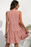 Decorative Button V-Neck Tiered Sleeveless Dress