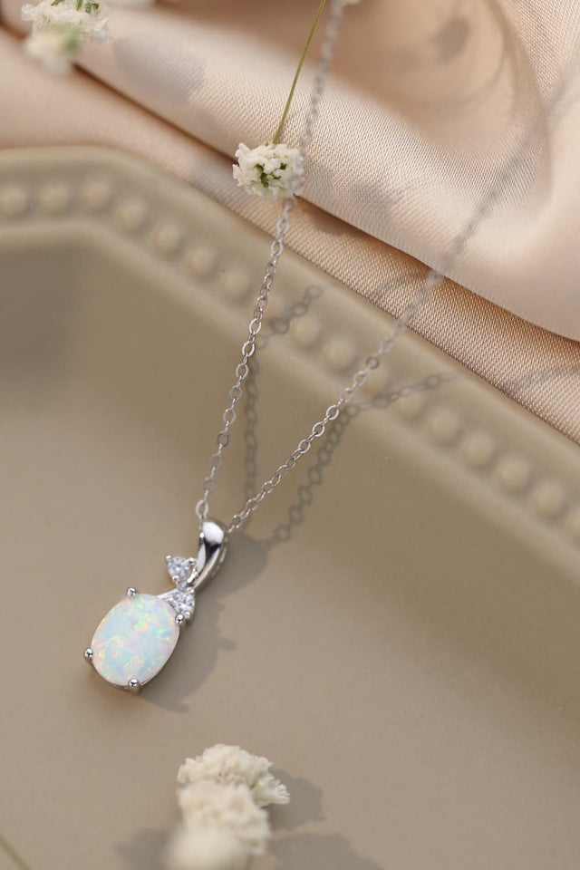 Opal Oval Pendant Chain Necklace - AdorableDesignsz 