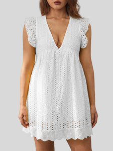 Flirty & Feminine: Ruffled Eyelet Cap Sleeve Mini Dress