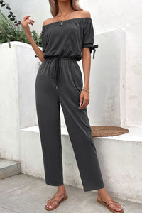 Pockets & Pizzazz: Off-Shoulder Jumpsuit with Tie Cuffs