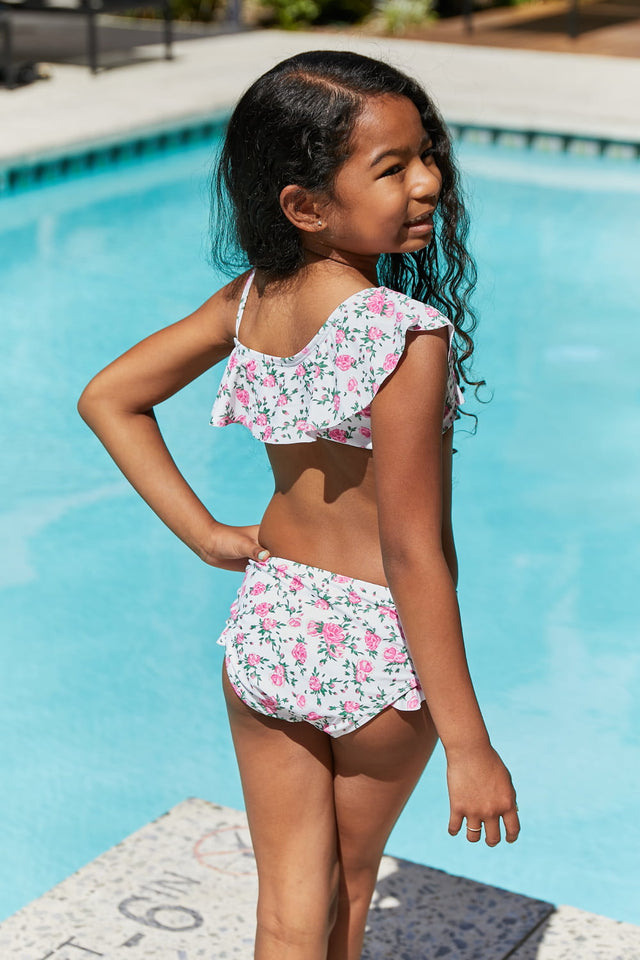 Marina West Swim Float On Ruffle Two-Piece Swim Set in Roses Off-White