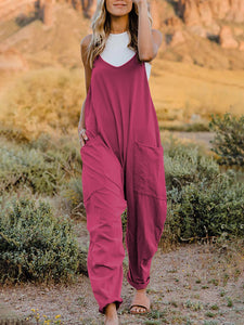 Pocketed Panache: Double Take Sleeveless V-Neck Jumpsuit