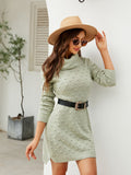 Turtleneck Long Sleeve Slit Sweater Dress