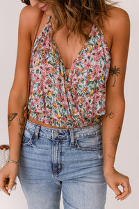 Floral Surplice Neck Top - AdorableDesignsz 