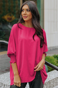 Round Neck Dolman Sleeve Textured Blouse - AdorableDesignsz 