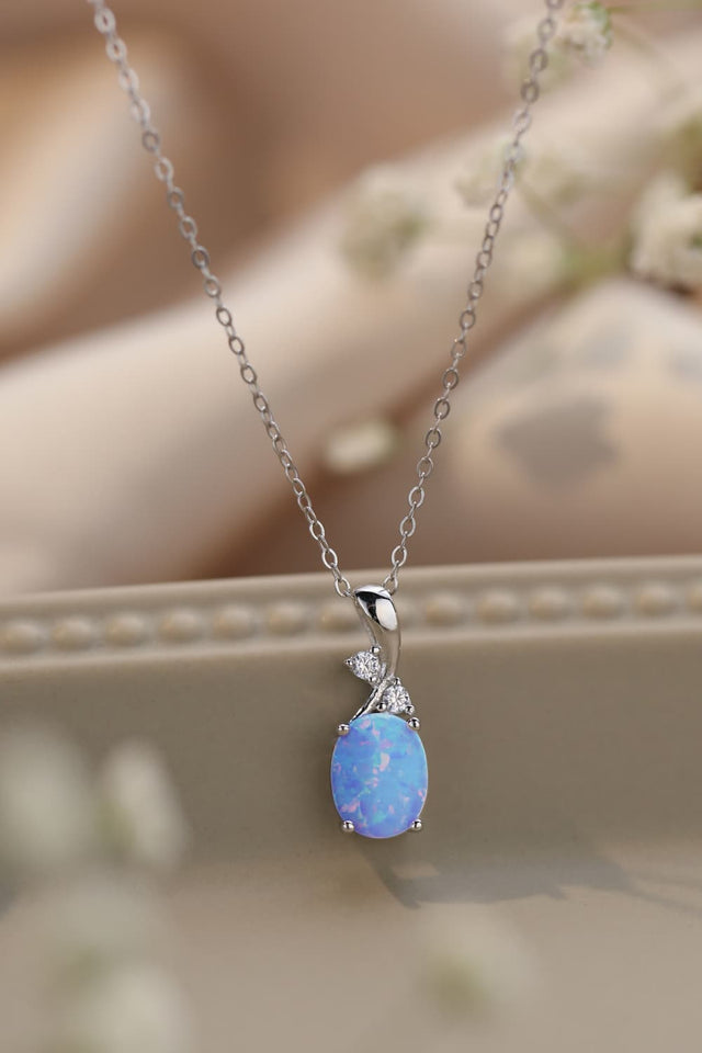 Opal Oval Pendant Chain Necklace - AdorableDesignsz 