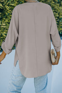 V-Neck Roll-Tab Sleeve Blouse - AdorableDesignsz 