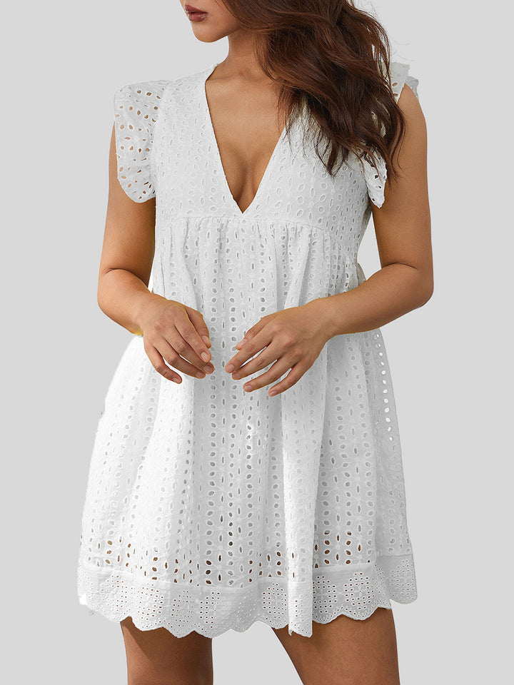 Flirty & Feminine: Ruffled Eyelet Cap Sleeve Mini Dress