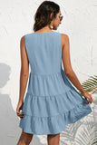 Decorative Button V-Neck Tiered Sleeveless Dress