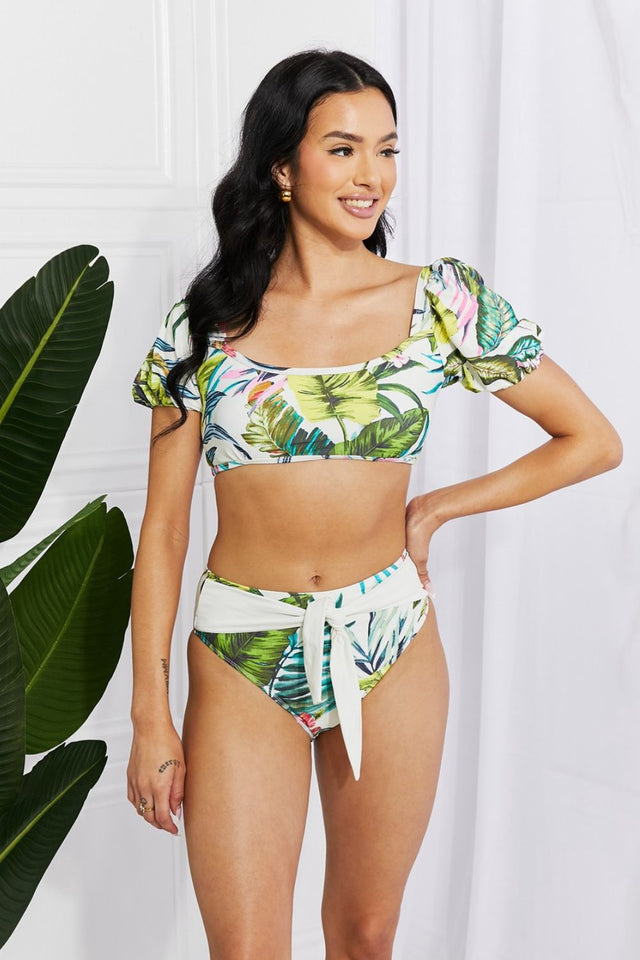 Marina West Swim Vacay Ready Puff Sleeve Bikini in Floral - AdorableDesignsz 