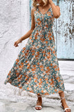 Floral V-Neck Tiered Sleeveless Dress - AdorableDesignsz 