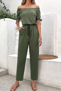 Pockets & Pizzazz: Off-Shoulder Jumpsuit with Tie Cuffs