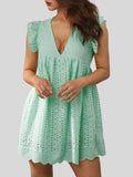 Flirty & Feminine: Ruffled Eyelet Cap Sleeve Mini Dress