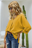 V-Neck Roll-Tab Sleeve Blouse - AdorableDesignsz 