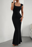 Sleek Scoop: Maximized Elegance in Cap-Sleeve Maxi Dress with Mermaid Hem