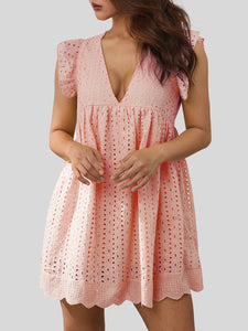 Flirty & Feminine: Ruffled Eyelet Cap Sleeve Mini Dress