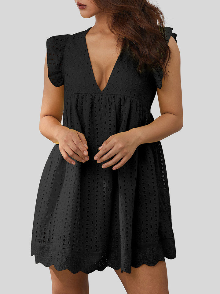 Flirty & Feminine: Ruffled Eyelet Cap Sleeve Mini Dress