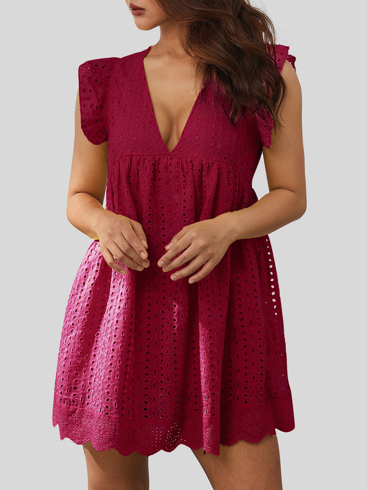 Flirty & Feminine: Ruffled Eyelet Cap Sleeve Mini Dress