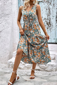 Floral V-Neck Tiered Sleeveless Dress - AdorableDesignsz 