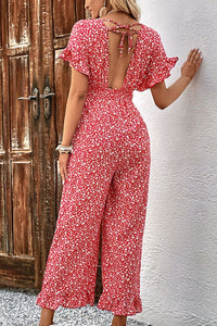 Printed Tie Back Ruffled Jumpsuit - AdorableDesignsz 