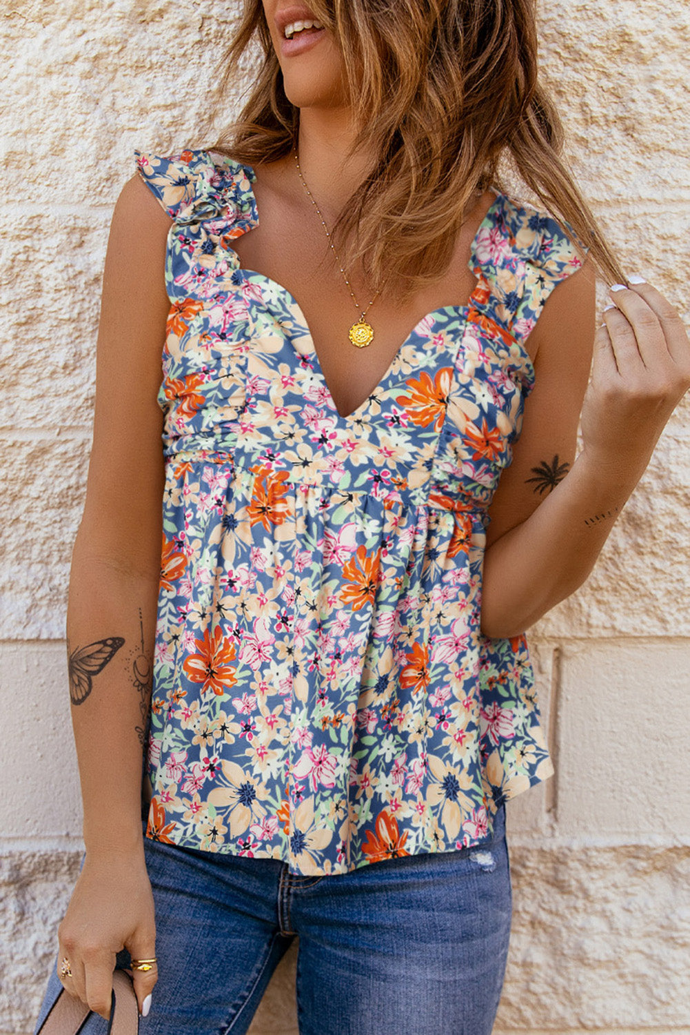 Floral Smocked Cap Sleeve Top - AdorableDesignsz 