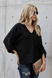 V-Neck Roll-Tab Sleeve Blouse - AdorableDesignsz 