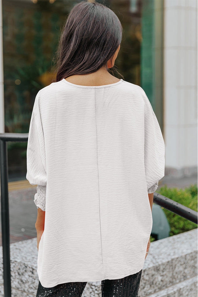 Round Neck Dolman Sleeve Textured Blouse - AdorableDesignsz 