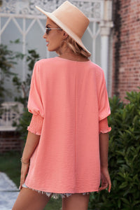 Round Neck Dolman Sleeve Textured Blouse - AdorableDesignsz 