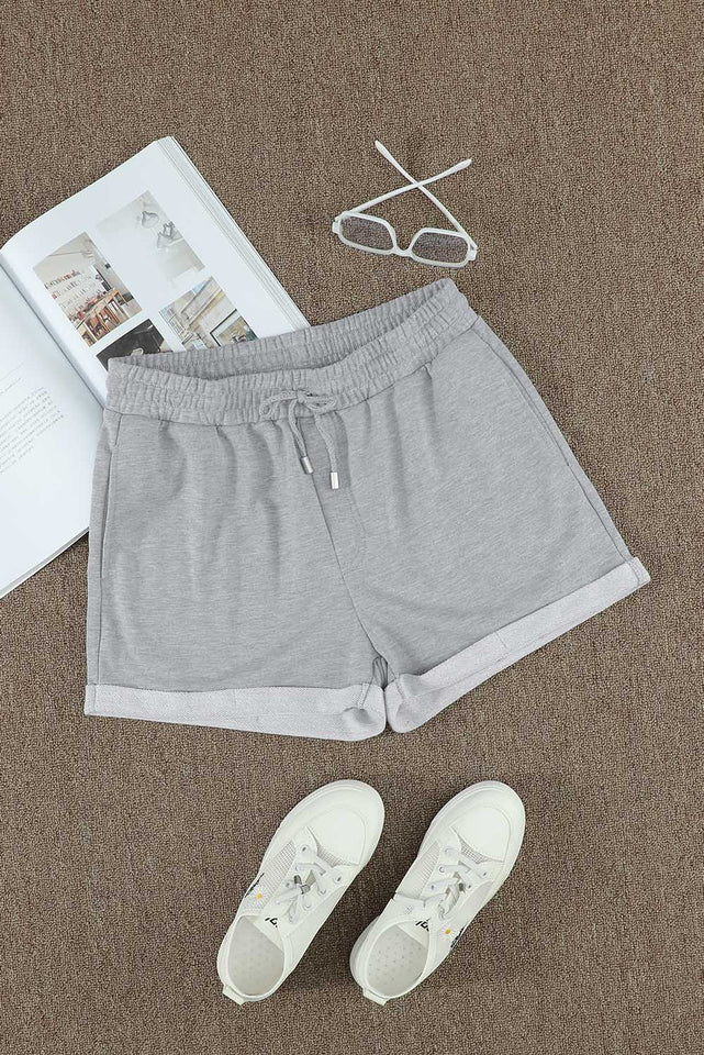 Drawstring Waist Cuffed Shorts - AdorableDesignsz 