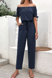 Pockets & Pizzazz: Off-Shoulder Jumpsuit with Tie Cuffs