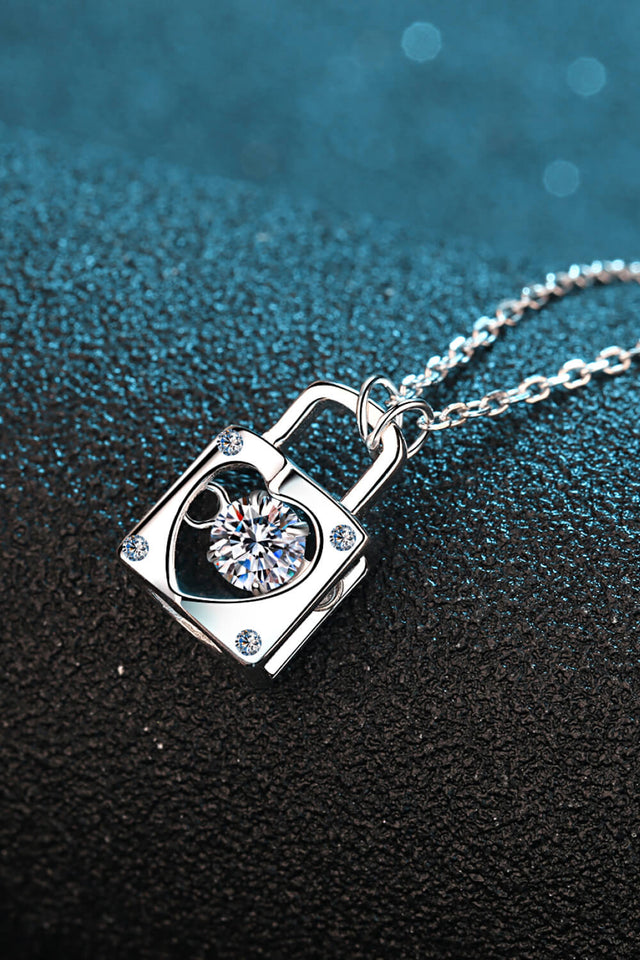 Moissanite Lock Pendant Necklace - AdorableDesignsz 