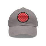 Red and White Polka Dot dad hat, Leather patch dad hat with polka dot design, Disney inspired