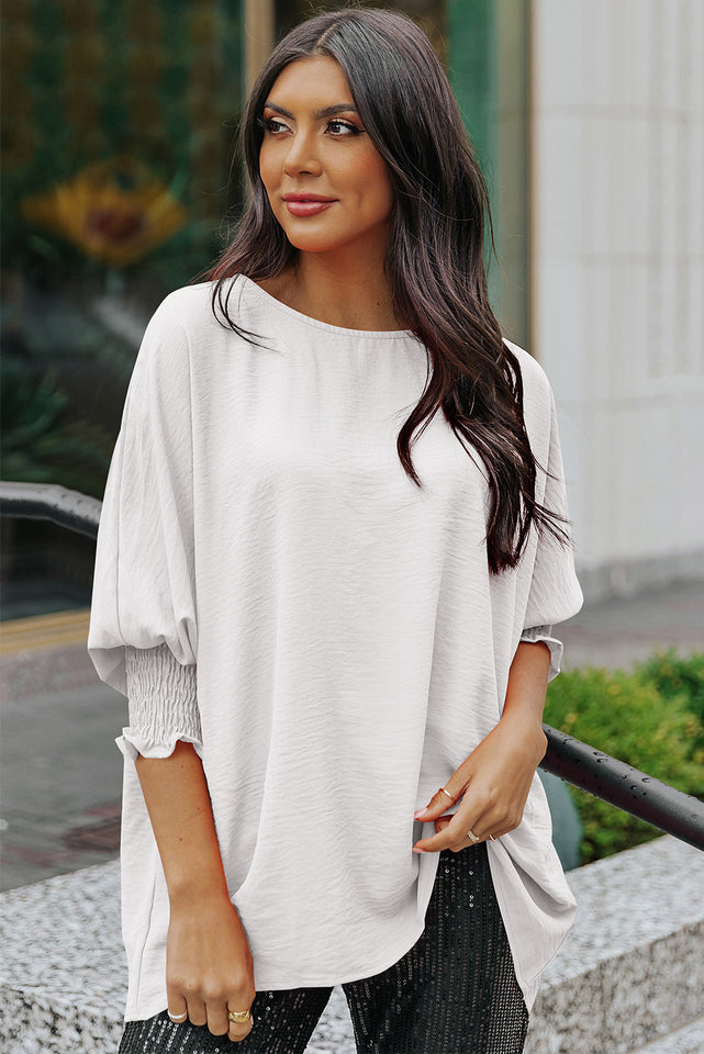 Round Neck Dolman Sleeve Textured Blouse - AdorableDesignsz 