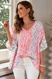 Mixed Print V-Neck Blouse - AdorableDesignsz 