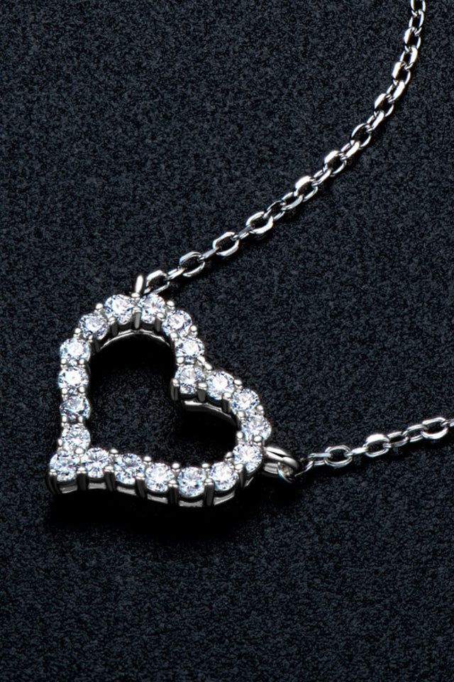 Moissanite Platinum-Plated Heart Necklace - AdorableDesignsz 